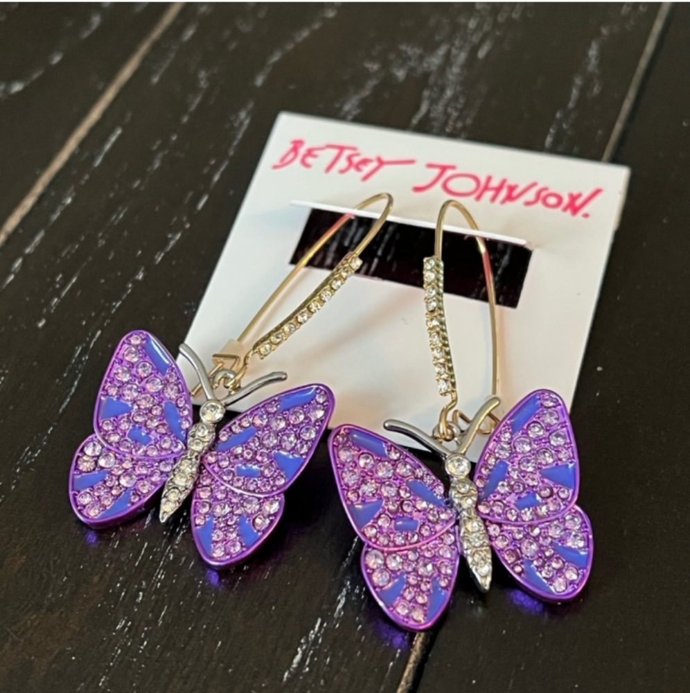 Betsey Johnson Spring Purple Butterfly Drop Earrings